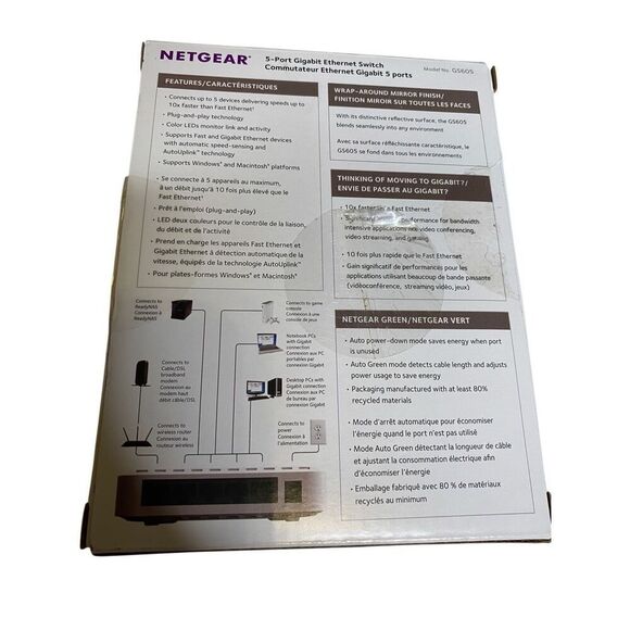 Netgear GS605 5 Port Gigabit Ethernet Switch With Power Adapter Ethernet Cord - Picture 5 of 16